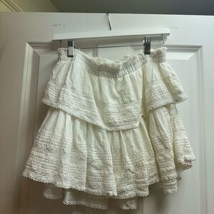 LoveShackFancy Ivory Tiered Ruffle Mini Skirt